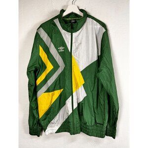 Umbro Track Jacket Green Yellow White Colorblock Full Zip Men's Large Retro